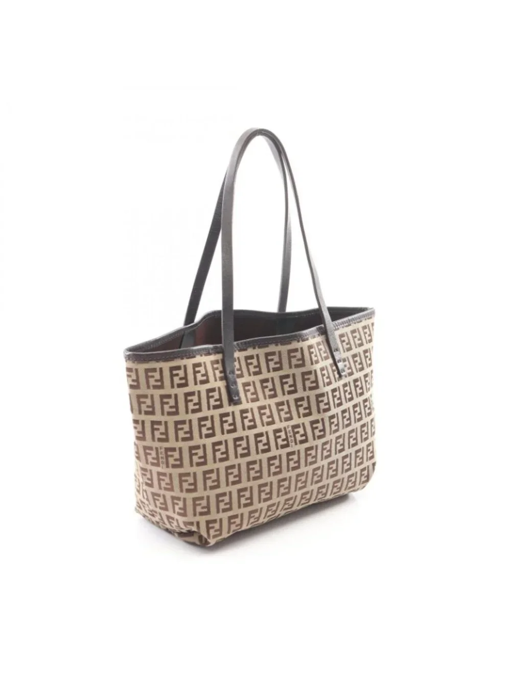 Fendi Tote Zucca Beige Dark Brown Canvas Leather Zucchino Mini Handbag